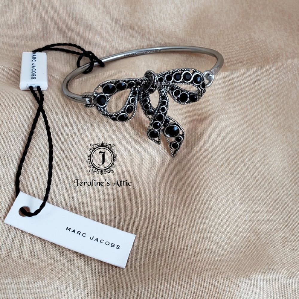 Marc Jacobs Black Crystal Bow Bangle Bracelet
